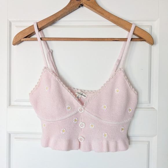 For Love And Lemons Tops - For Love And Lemons Callie Crop Top S Pink Knit Embroidered Daisy Coquette Cami